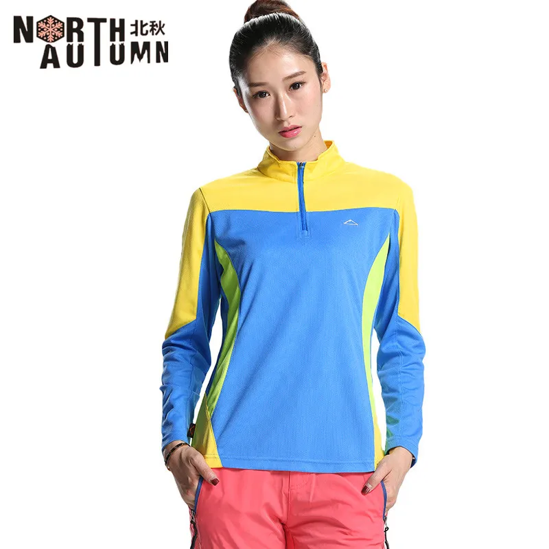 Beiqiu Брендовая женская быстросохнущая футболка с длинным рукавом на молнии спереди, дизайнерская походная футболка для женщин, Спортивная женская футболка для бега - Цвет: yellow blue