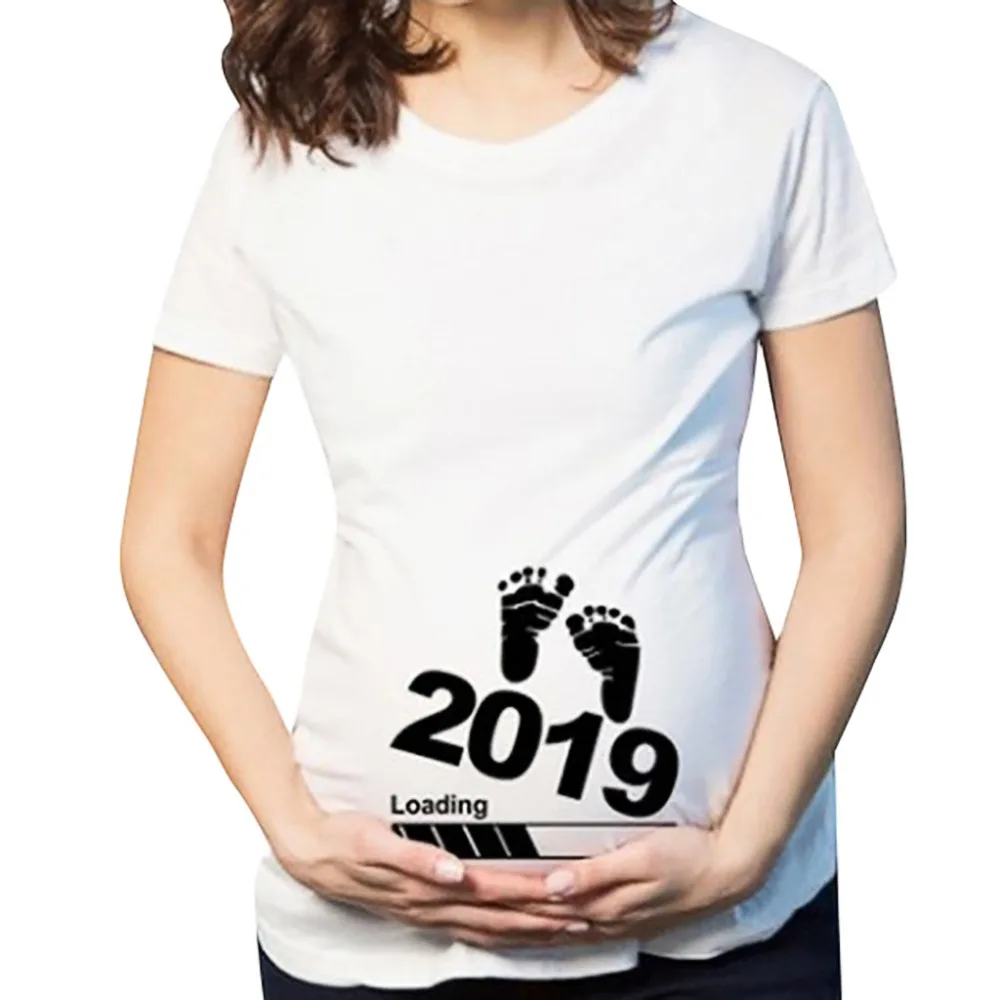 Trendy Tops of Maternity T-shirt 2019 Loading Baby Foot Print Maternity Clothes Pregnant Short T Shirt Nursing Top For Pregnant