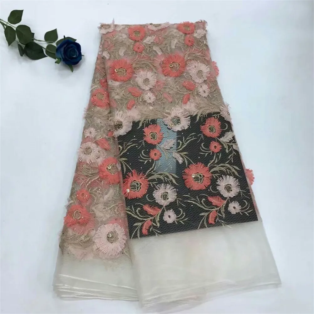 

HFX Applique lace fabric high quality Latest african lace 2018 noble Handmade 3D lace fabric for Nigerian wedding X232-2