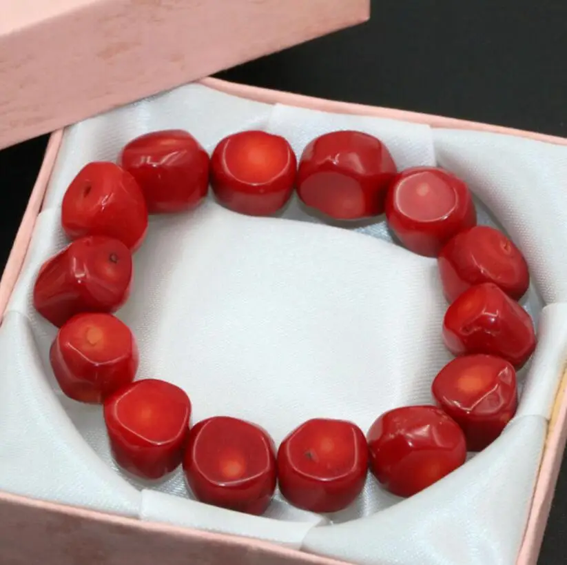 

Top quality free shipping 9-13mm natural red coral irregular shape beads elegant bracelet women diy jewelry 7.5inch