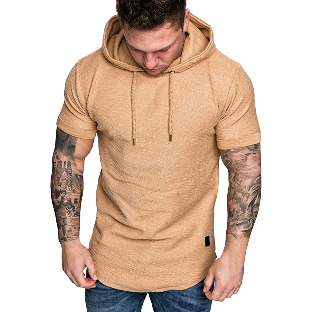 

Sweatshirts 2019 Men's Hoodies Fashion Slim Fit Plus Size Short Sleeve Hoodie Top Blouse Poleron Hombre Male Hoody Clothing