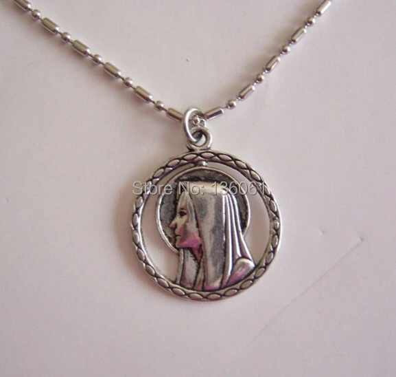Хит, Винтажный серебряный медальон с изображением Марии, шарообразная цепочка, колье, массивное ожерелье, подвески для женщин, ювелирные изделия, подарки, сделай сам, X572