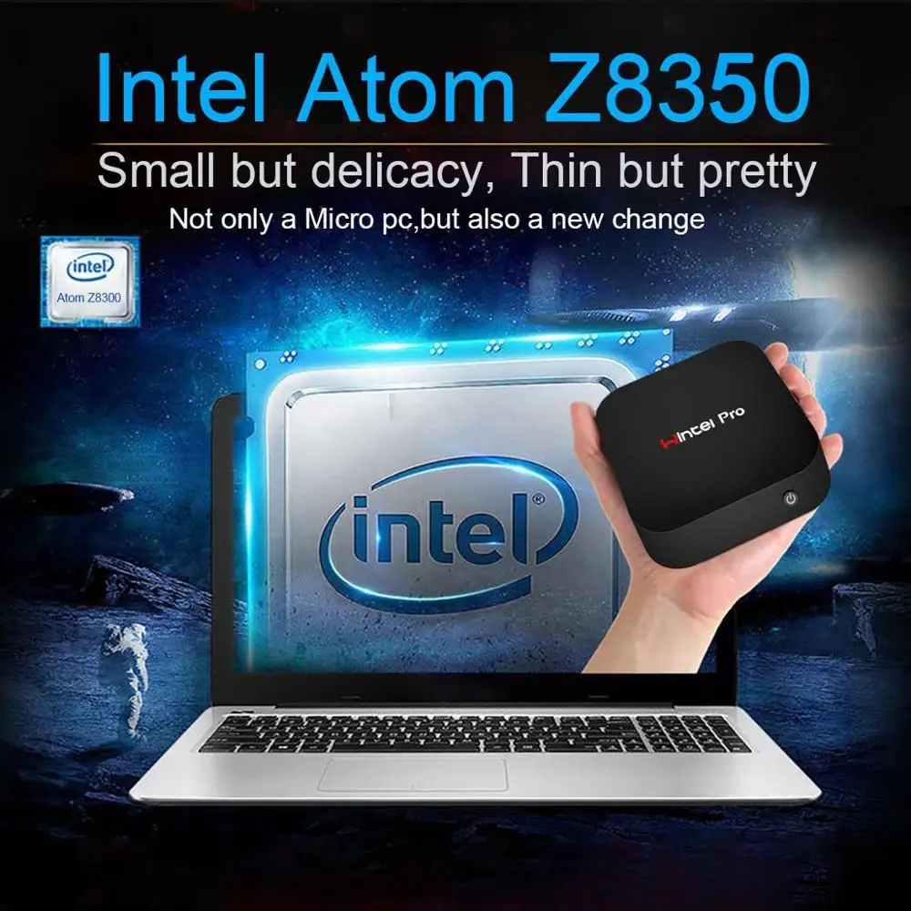 Wintel pro мини ПК intel atom X5-Z8350 1,44 ГГц четырехъядерный 2 ГБ/32 ГБ 4 ГБ/64 ГБ с двойным wifi RJ45 100 м LAN windows 10 компьютер