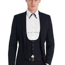 Дизайн индивидуальный заказ темно-синий One Button дружки мужской костюм для свадьбы жениха Slim Fit Смокинги для женихов для Для мужчин Пром Куртка+ жилет+ Брюки для девочек