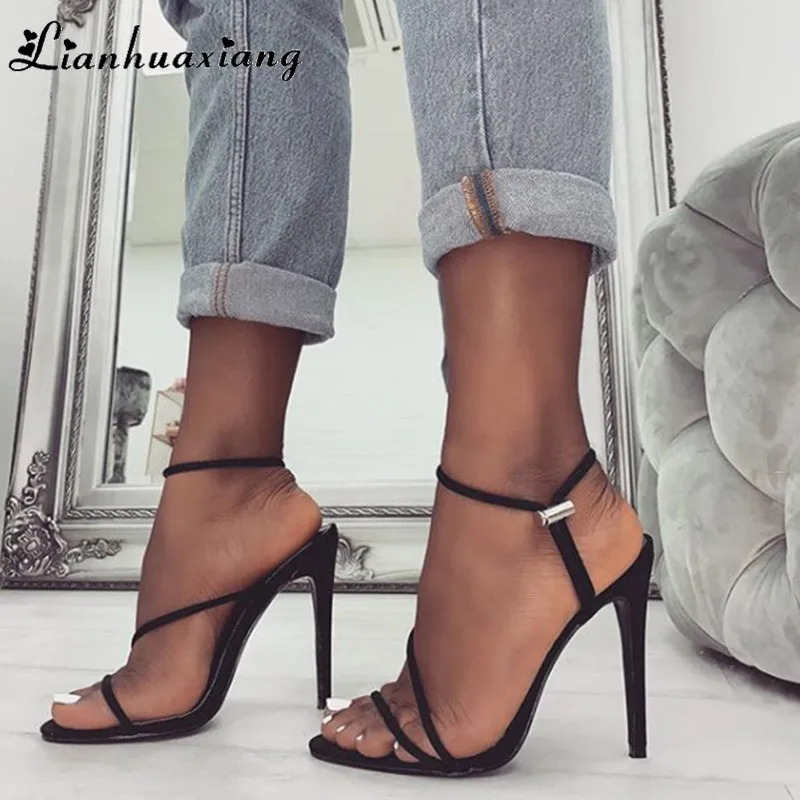

2019 Summer New Female Sandals Stiletto Heels Large Size Open Toe Shoes Yellow Orange Black Gladiator Sandals Women Roman