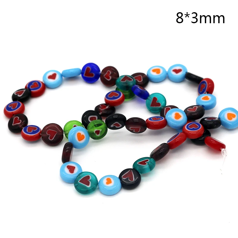 

Hot sale 8x3mm 48pcs Loose Spacer Beads Glass Millefiori Heart Pattern Lampwork Beads for Bracelet Jewelry Making & DIY Craft