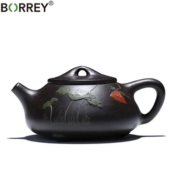 

BORREY Authentic Yixing Purple Clay Tea Pot 220Ml Mini Zisha Clay Handmade Teapot Black Kung Fu Tea Set Puer Oolong Tea Pot