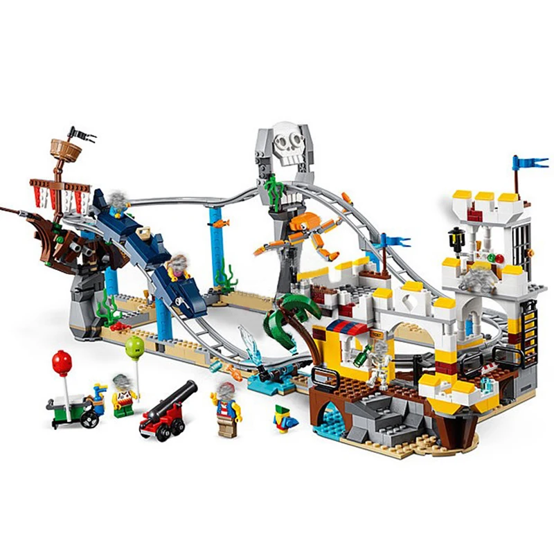 

956pcs 3 in 1 Pirate Roller Coaster Minecraft Pirates Figures Building Blocks Children Education imagination Toys For Children