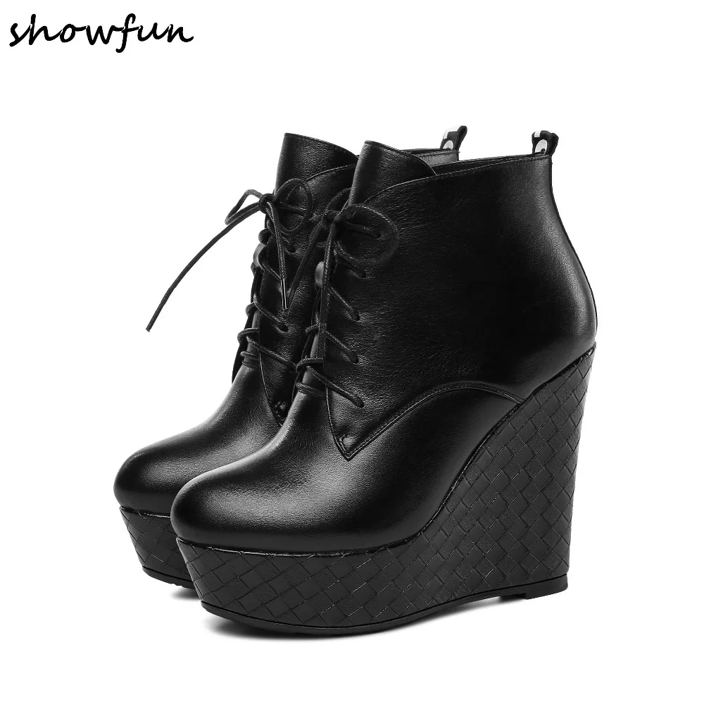 

Women Ankle Boots New Fashion Waterproof Wedge Platform Winter Warm Snow Boots Genuine Leather Short Booties Shoes For Female