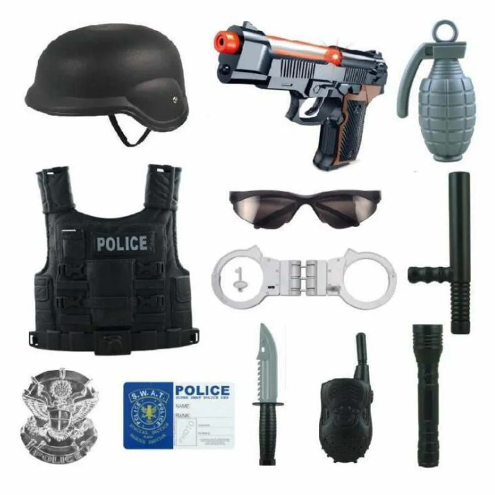 

New Popular 12Pcs Children Pretend Play Toy Set Simulation Policeman Role Play Kits Occupations Toys for Boys Kids Playing Set