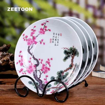 

8inch Jingdezhen Ceramic Plate Pastel Plum Flower/peony Decor Plates Collection Round Dish Fruit Dishes Tray Tableware Adornment
