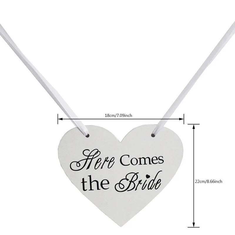 Wooden Heart Here Comes the Bride with And they lived Happily Ever After Wedding Flower Girl Sign, Ring Bearer Sign , Crisp