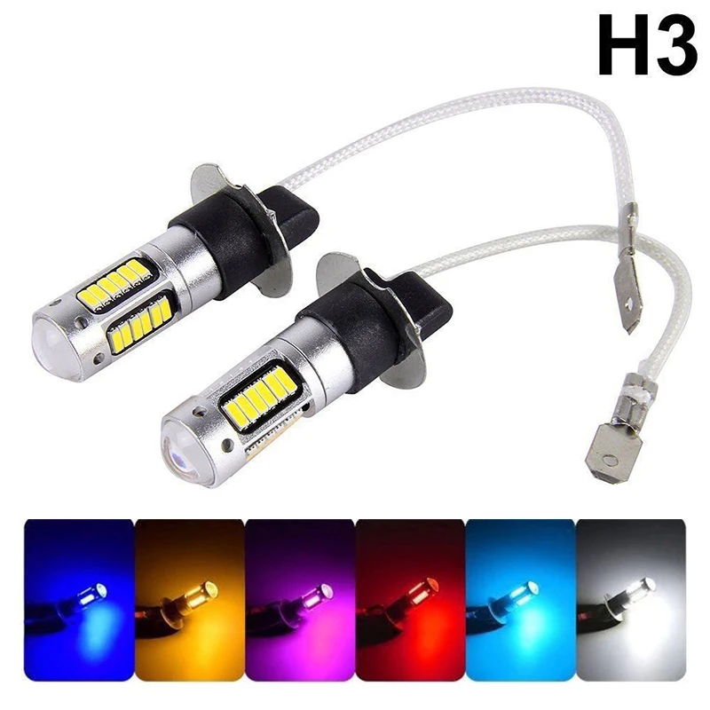 2個ハイパワーdrlランプ30smd 4014 H3 Led交換電球車のフォグランプ日中走行用ライトホワイト赤青黄色 Car Fog Lamp Aliexpress