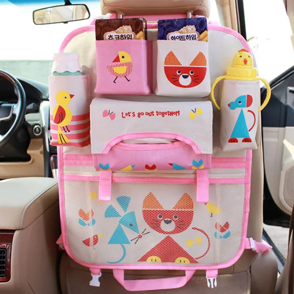Милый стиль, органайзер на спинку сиденья автомобиля, подвесные сумки для хранения для малышей, детей, авто коврик для спинки сиденья с держателем для салфеток - Название цвета: Розовый