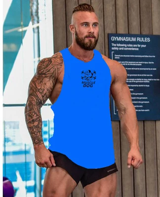 muscle blue black Seven Joe. Майка для занятий бодибилдингом, брендовая майка для бодибилдинга, тренировки бодибилдинга, мужская майка для фитнеса, мужские майки, майка для мышц - Цвет: muscle blue black