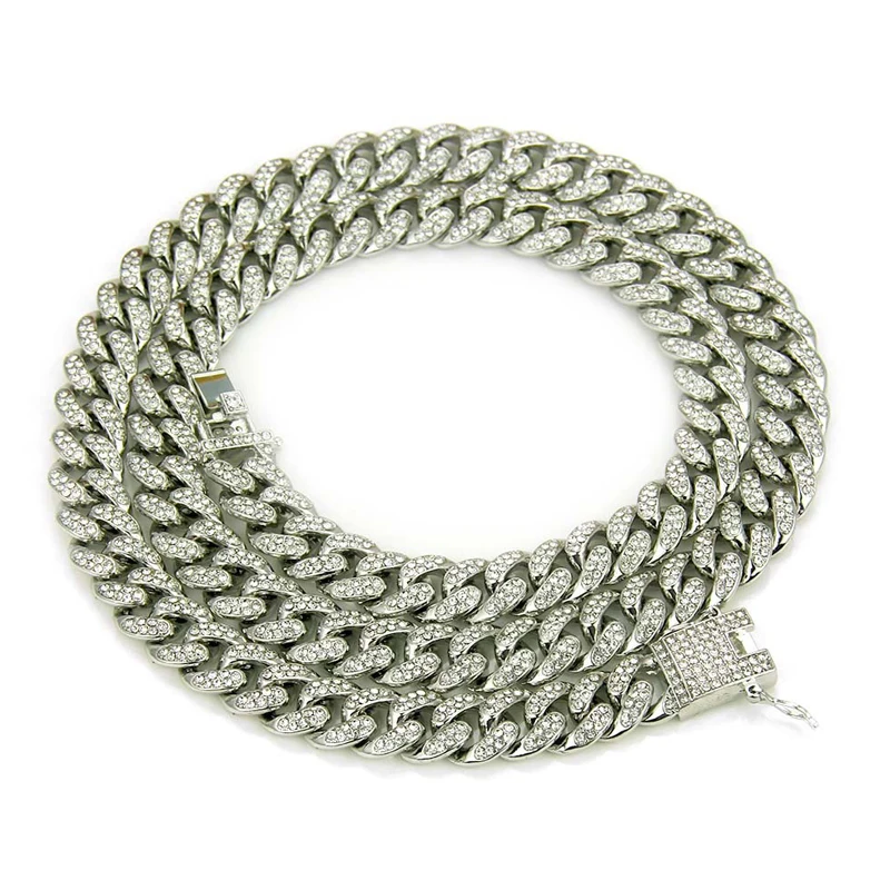 Online Hip Hop lleno de diamantes de imitación helado Miami Curb Cuban Chain Necklace 50 75cm longitud oro pavimentado CZ Bling collares para hombres joyería