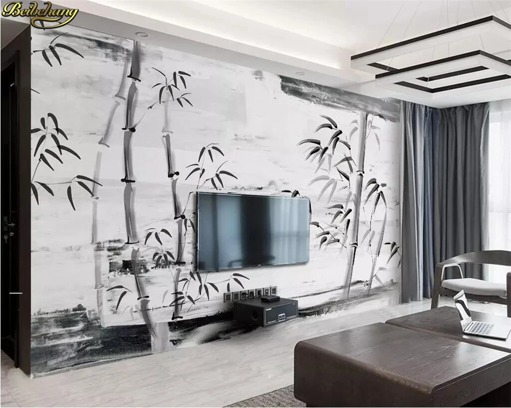 Custom Photo Wallpaper Mural Simple Black And White Ink Bamboo Tv Background  Wall Papers Home Decor 3d Wall Stickers Decoration - Wallpapers - AliExpress
