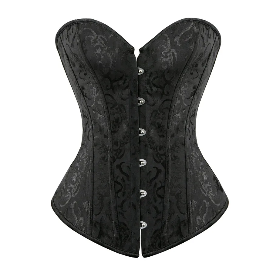 black Женский сексуальный корсет, бюстье с цветочным рисунком, стринги, S-6XL, плюс размер, жаккардовое белье - Цвет: black