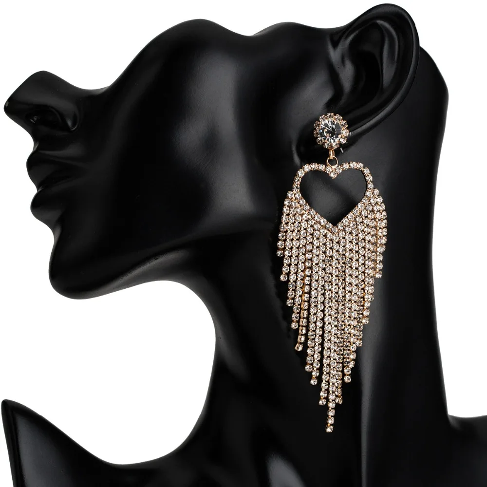 KMVEXO, дизайн, элегантные серьги с кристаллами в виде сердца, цвета: золотистый, серебристый, длинные серьги с кисточками, свадебные ювелирные изделия, серьги для женщин