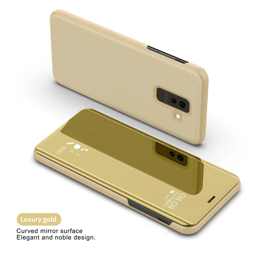 Gold Чехол-книжка с зеркало заднего вида 360 Полный Чехол для samsung Galaxy Note 9 8 5 S9 S8 S7 S6 Edge Plus A6 A8 A9 звезда J6 J8 A3 A5 A7 - Цвет: Gold