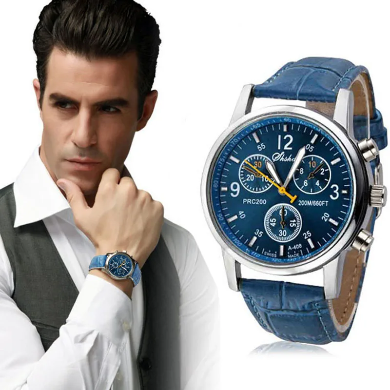 

2018 Best Sell Watch Men New Luxury Fashion Crocodile Faux Leather Band WristWatch Blue relogio masculino erkek kol saati reloj