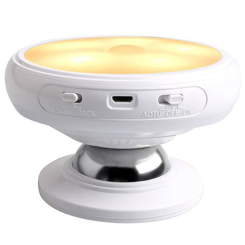 warm light Ночной светильник с датчиком движения, вращающийся на 360 °, перезаряжаемый светодиодный ночник с датчиком движения, настенный светильник с магнитом, светильник для спальни - Испускаемый цвет: warm light