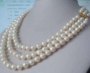 

triple strands White round Pearl Necklace 17"18"19"