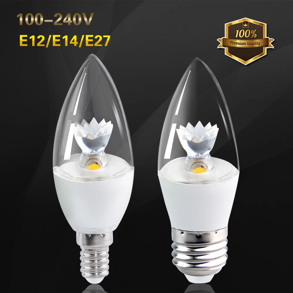 E27/E14/E12 светодиодная лампа COB высокой мощности 5 Вт прожектор Led 360 градусов луч для хрустальной люстры освещение 3 года гарантии