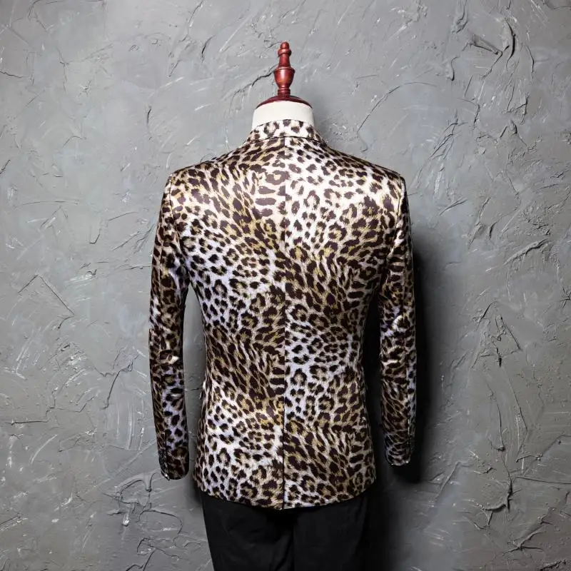 TANG бренд мужской Леопардовый принт модный блейзер для отдыха Masculino Slim Fit костюм куртки для мужчин певица костюм