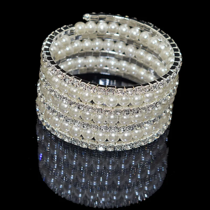 Элегантный браслет с искусственным жемчугом, многослойный растягивающийся жемчужный браслет, жемчужный браслет для женщин, свадебные ювелирные изделия, подарок - Окраска металла: 7 rows of silver
