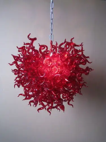 

Hot Sale Blown Red Glass Bedroom Decorative LED Hanging Chain Fancy Chandelier