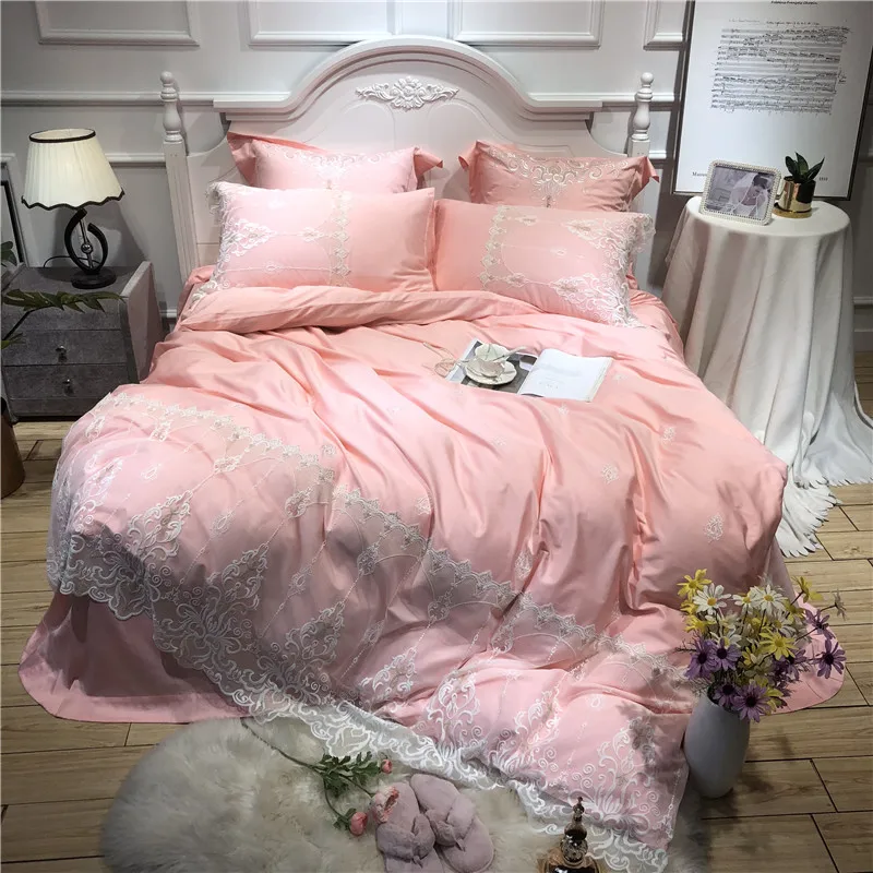 French Style Pink Romantic Lace Edge Luxury Princess Egyptian