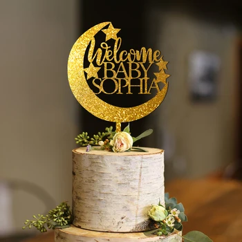 

Personalized Name Baby shower cake topper welcome baby gold cake topper