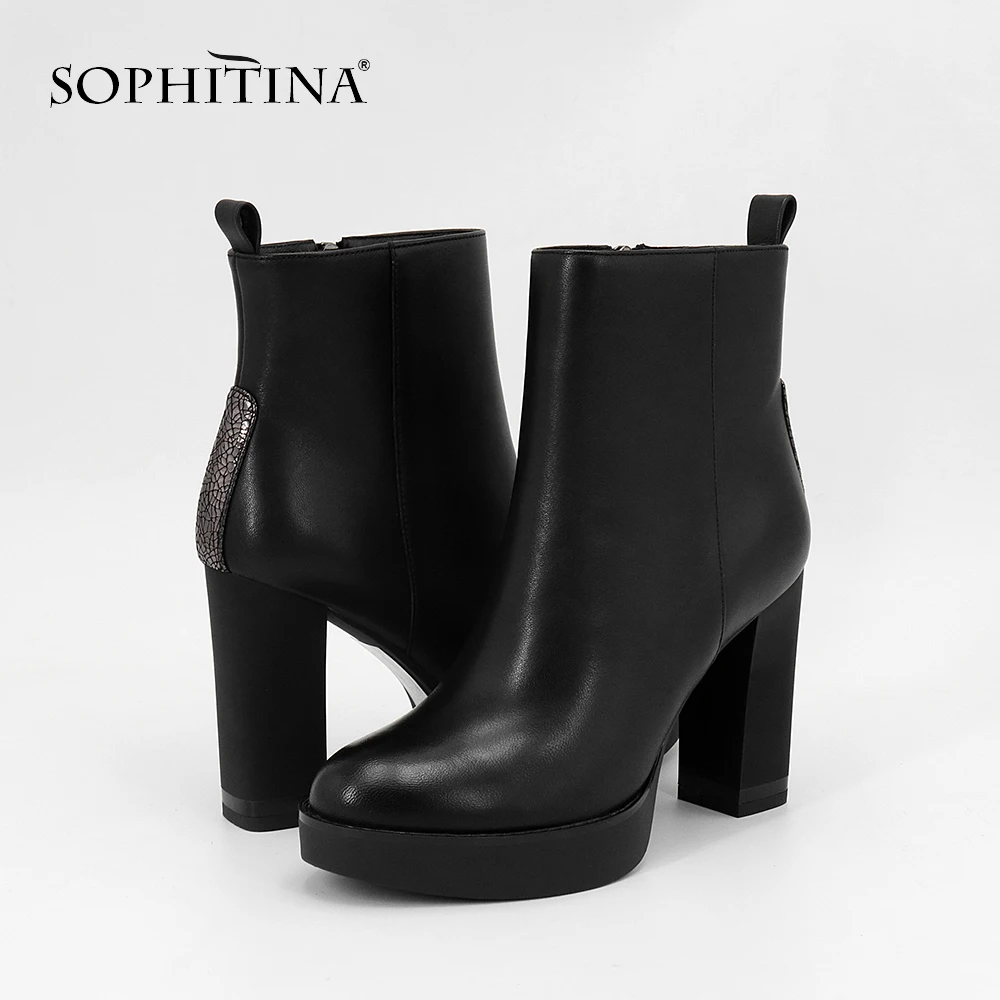 SOPHITINA/Ботильоны женские на весну и осень. Ботинки на удоброй платформе. Ботильоны для женщин выполнены из натуральной кожи, в качестве подкладки из ворсина. Теплые обувь с округленным мыском и молнием сбоку. SC62