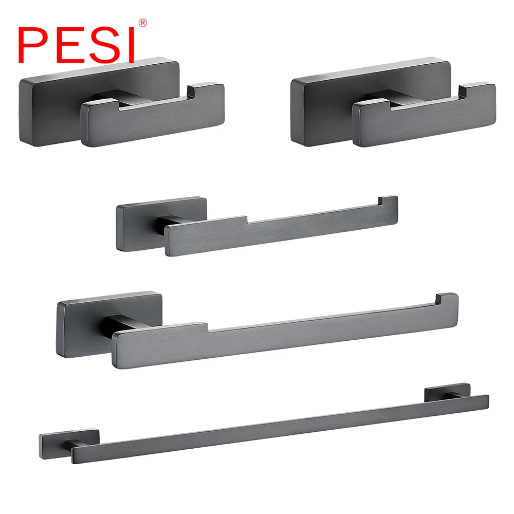 

Bathroom Accessories Luxury All Brass Towel Ring Rack Bar Toilet Paper Tissue Holder Shelf Hardware Set Robe Hook, Gun Gray.