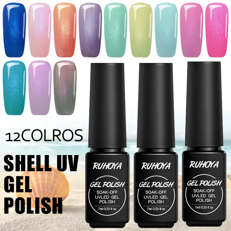 

Ruhoya Sea Shell Gel Nail Polish UV LED Lamp Soak Off Holographic Gel Lacquers Chameleon Permanent Lucky Acrylic Varnish Glue