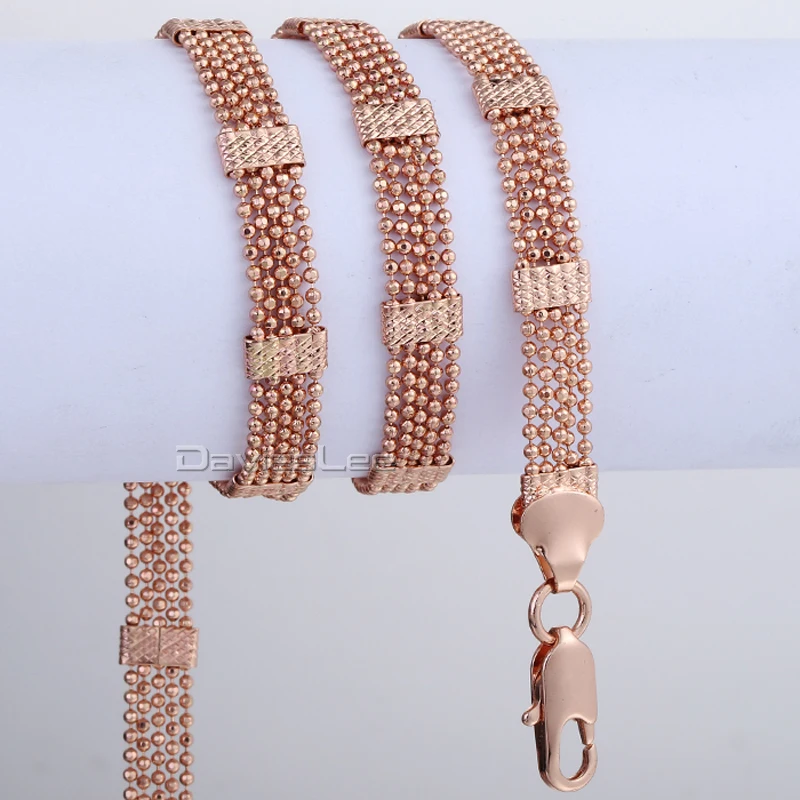 8mm 60cm Womens Chain Rose Gold Filled Multi Strands Bead Beaded