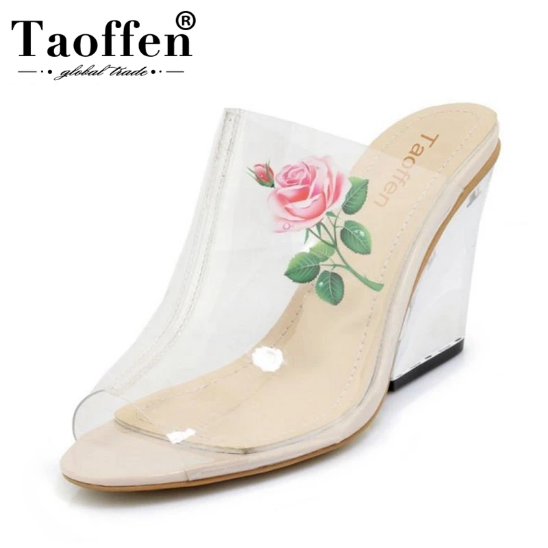

TAOFFEN Rubber Pointed Toe Strange Style High Heels Summer Sandals Lucency Flower Fashion Woman Shoes Size 34-39