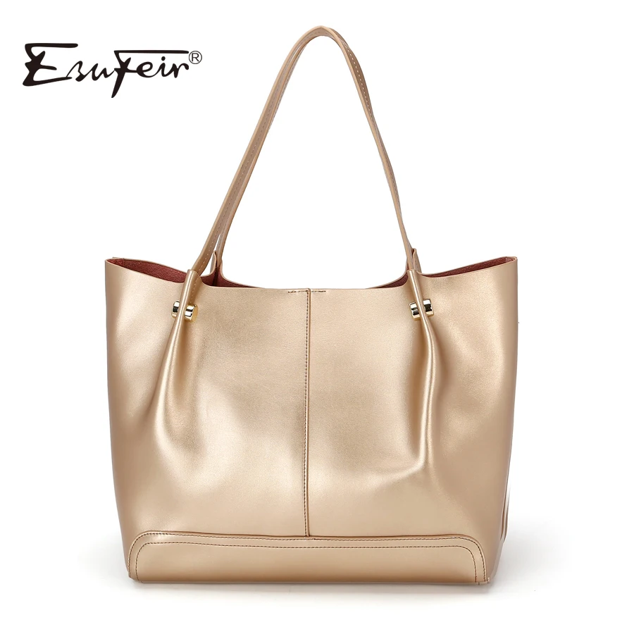 ESUFEIR Brand Bag Women Genuine Leather Handbag Fashion Solid Color Cowhide Shoulder Bag Large Casual Tote Composite Women Bag ESUFEIR Brand Bag Women Genuine Leather Handbag Fashion Solid Color Cowhide Shoulder Bag Large Casual Tote Composite Women Bag