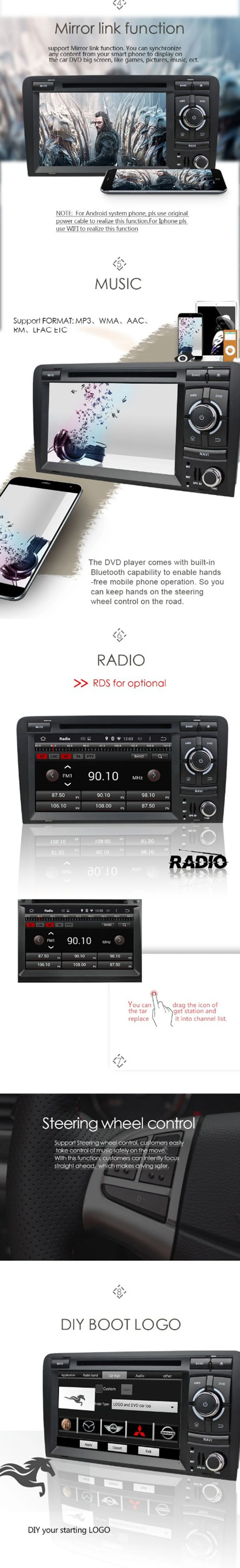 Discount 2 Din Touch Screen Car Radio for Audi A3 DVD Player with GPS Navigation TV 3G WIFI Bluetooth USB PC Android Multimedia Player 15