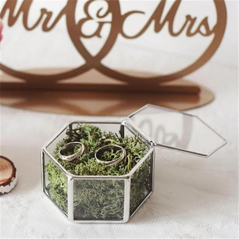 

Mini Hexagon Geometric Wedding Ring Box Ring Bearer Box Tabletop Succulent Plants Planter Wedding Decoration