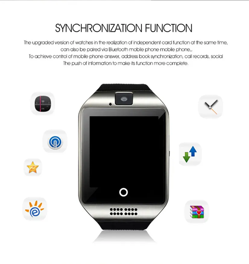 Bluetooth Смарт часы для мужчин Q18 с сенсорным экраном большой аккумулятор поддержка сим-карта TF камера для Android телефон Шагомер smartwatch