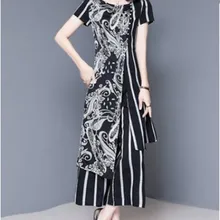 Женский костюм новое летнее платье Темперамент Модный тонкий богиня веер широкие брюки два костюма брюки вестернизация