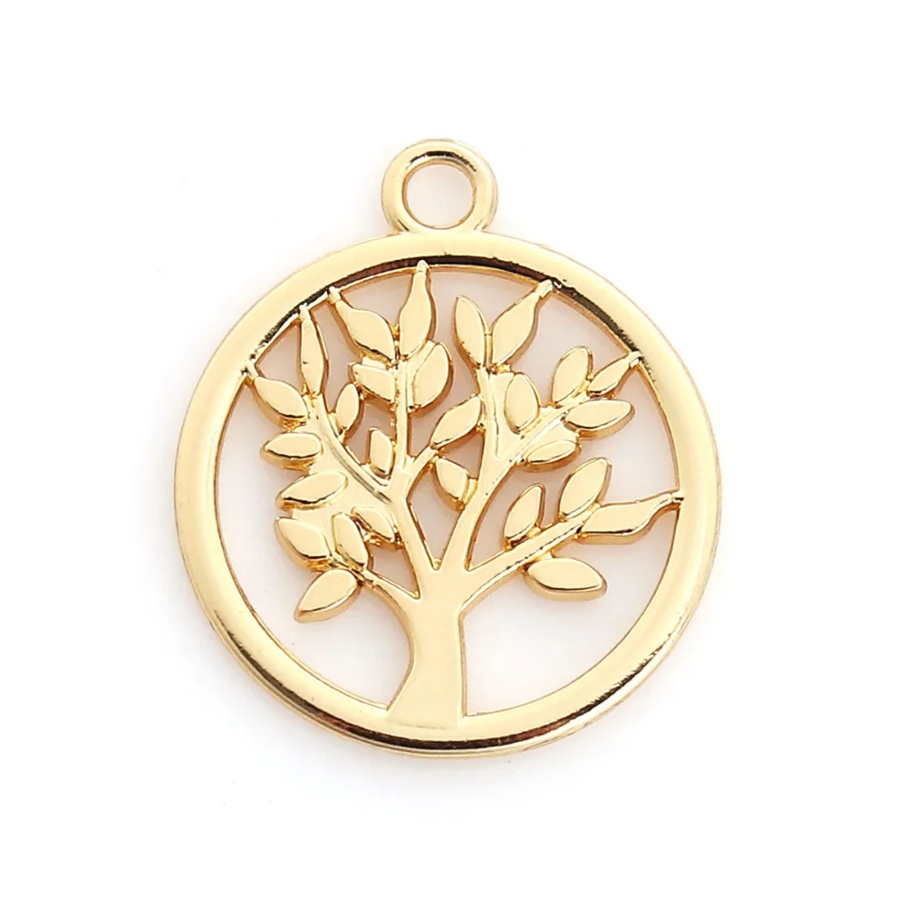 

DoreenBeads Zinc Based Alloy Gold Color Charms Round Tree Pattern Fashion DIY Pendants Components 20mm x 17mm( 5/8"), 10 PCs