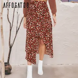 Affogatoo Повседневное принт летние юбки в стиле бохо женские 2019 Асимметричная с высокой талией длинные юбки женский праздник пляжные юбки