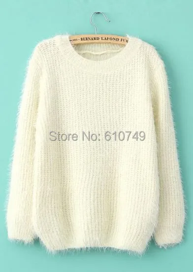 

2018 New Autumn/Winter Hot Sale Fashion Women Design Mohair O-Neck Beige Long Sleeve Knitted Shaggy Work Loose Casual hoodies