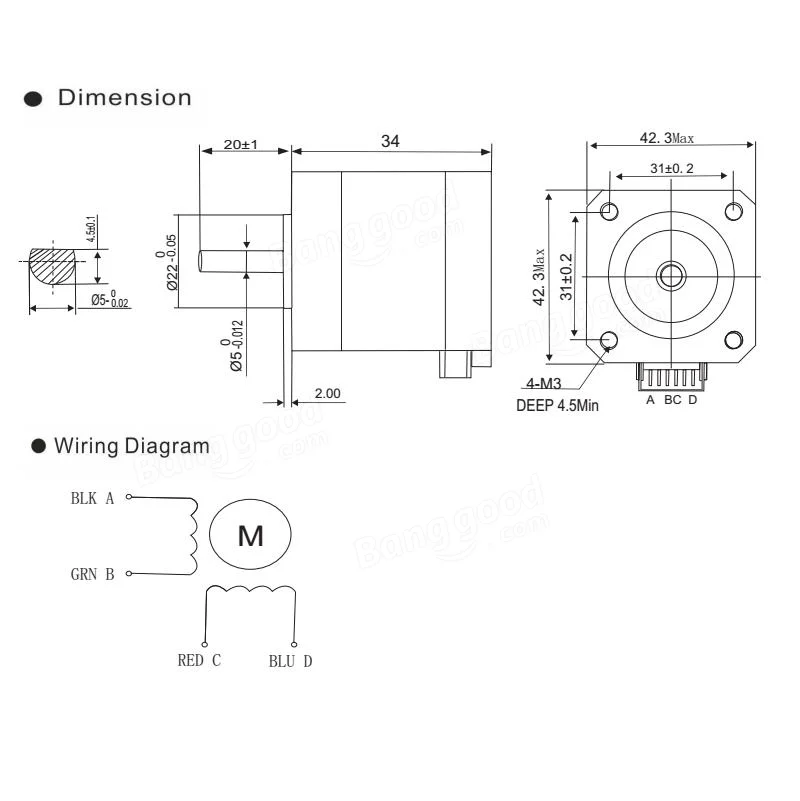 Nema17 1.7A 1.8° 42MM Stepper Motor With Cable For 3D Priter
