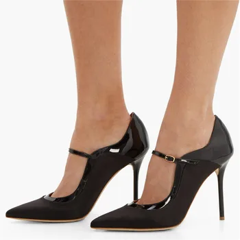 

New Patchwork Heels Brand Wedding Shoes Woman Elegant Ladies White Pointed Toe High Heels Pumps Strap Mary Jane Shoes Dress Red