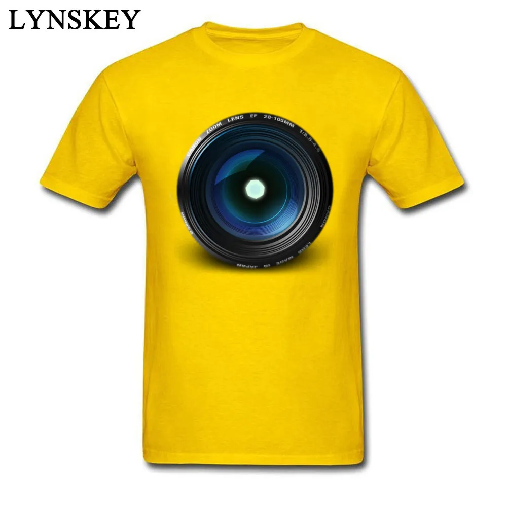 T-shirts Summer Short Sleeve Special Round Neck Cotton Tops Shirts Design Fall Camera Lens Clothing Shirt for Men Top Quality Camera Lens yellow