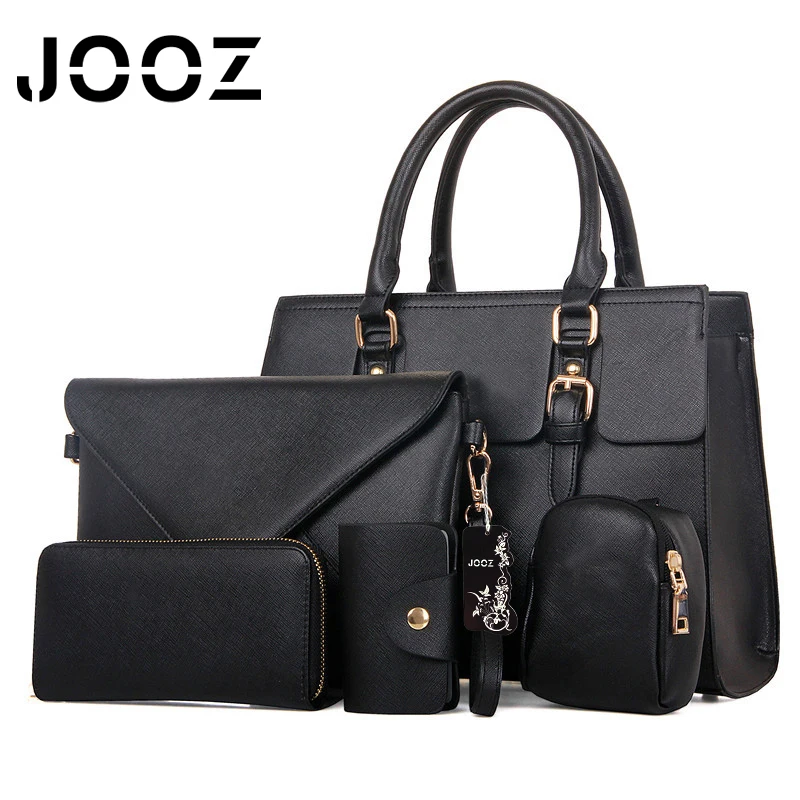 JOOZ Brand Solid PU Leather Lady font b Handbags b font 5 Pcs Composite Bags font